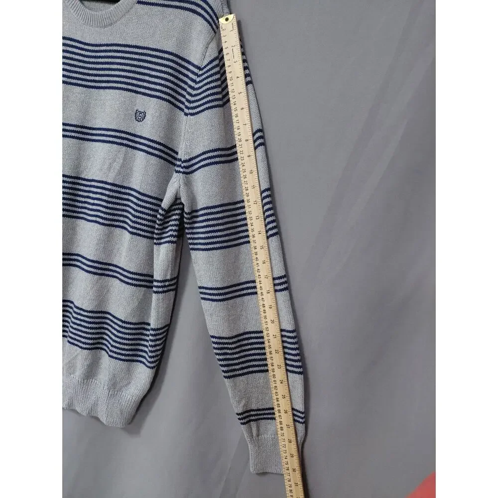 6LS9 Chaps Gray Blue Striped Crewneck Pullover Sweater Men Size XL